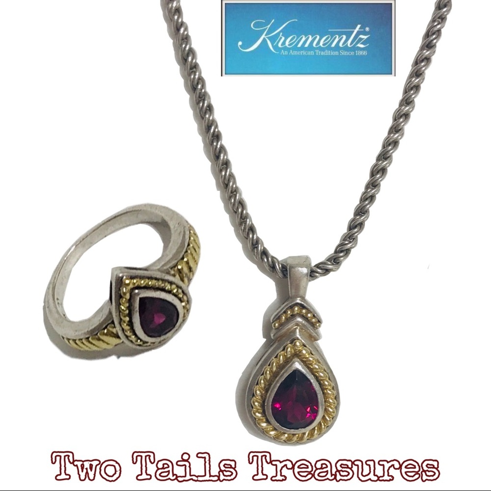 🌟VINTAGE🌟Krementz Rubelite Tourmaline Set